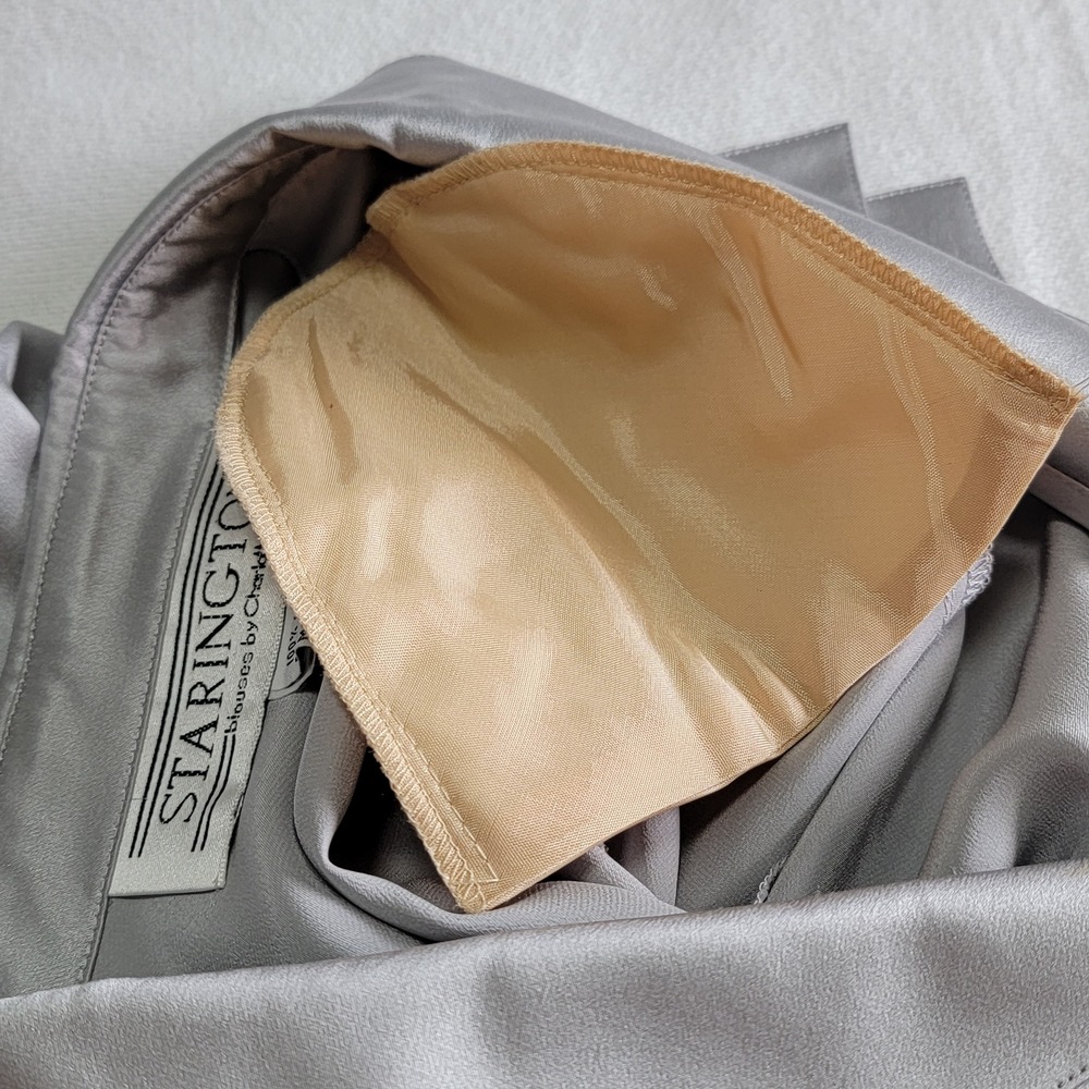 VTG 90s Starington Silk Blouse Silver Women 12 Quiet Luxury Corporate Officewear - Picture 10 of 11